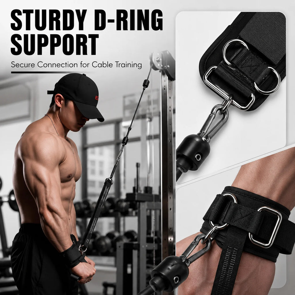 D-Ring Wrist Straps Gym Lifting Support, Heavy Duty Cable Attachment With Wrist Support Padsg