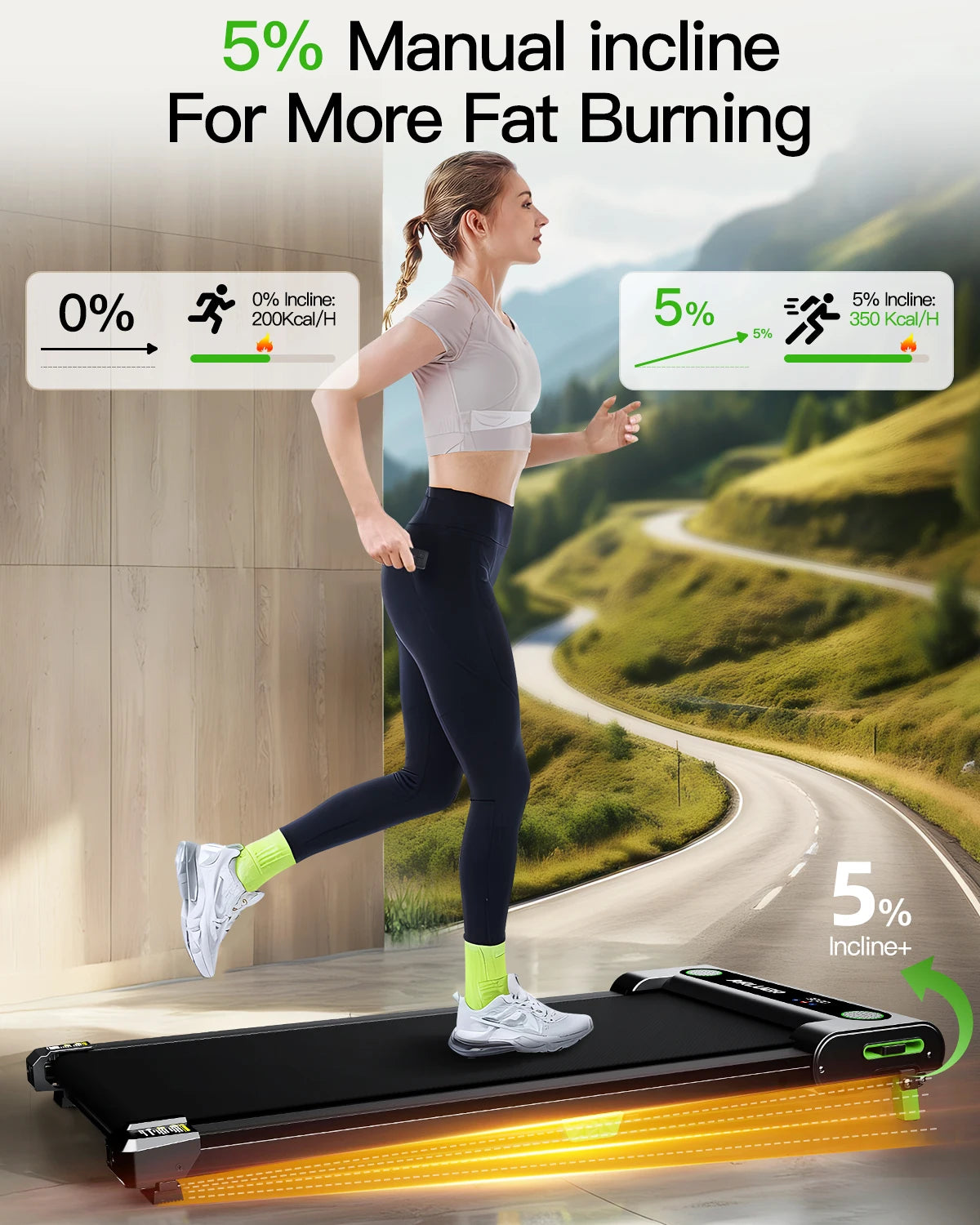 AKLUER Under-Desk Walking Treadmill | 2.5HP, 5% Incline, 330 lb Capacity