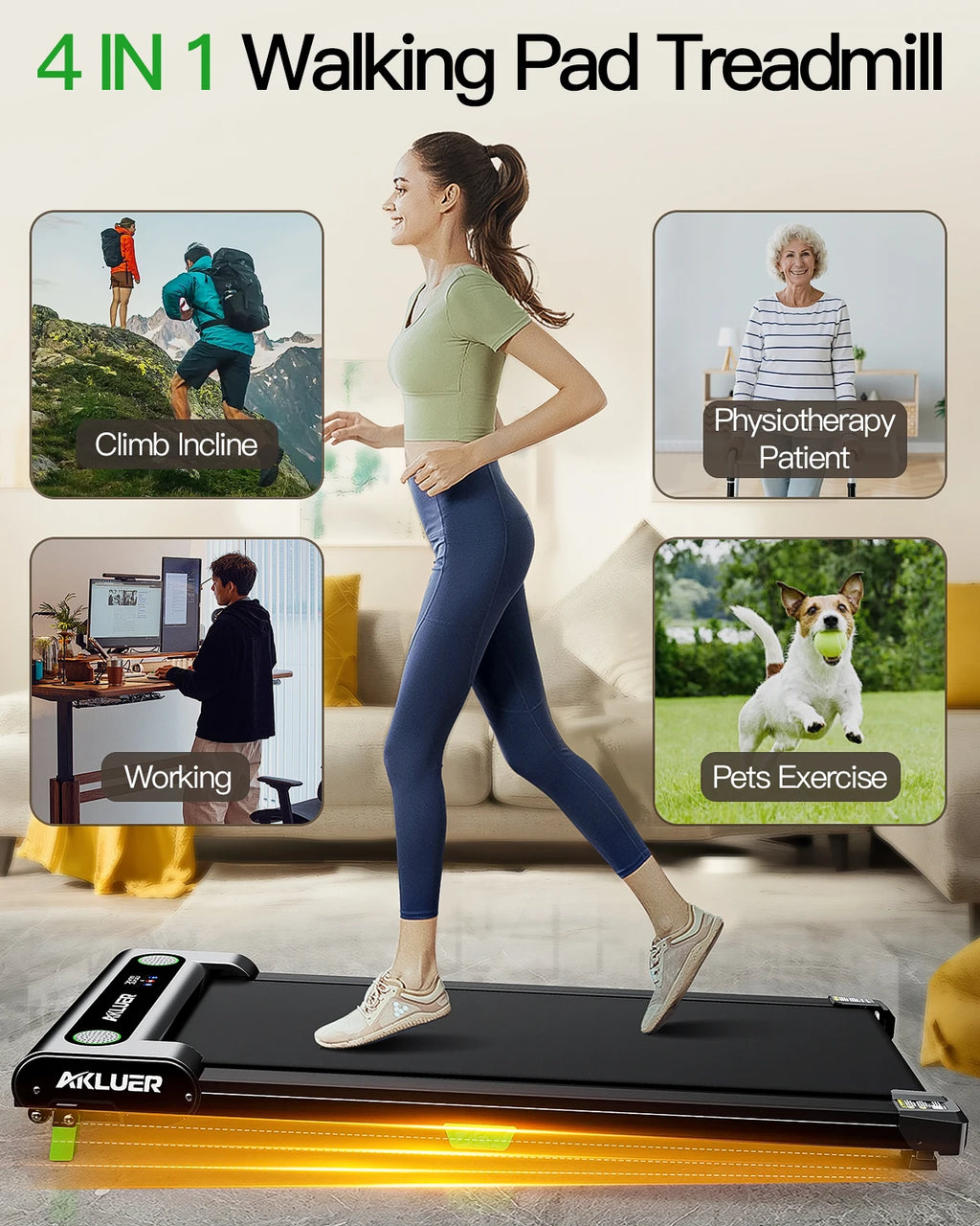 AKLUER Under-Desk Walking Treadmill | 2.5HP, 5% Incline, 330 lb Capacity
