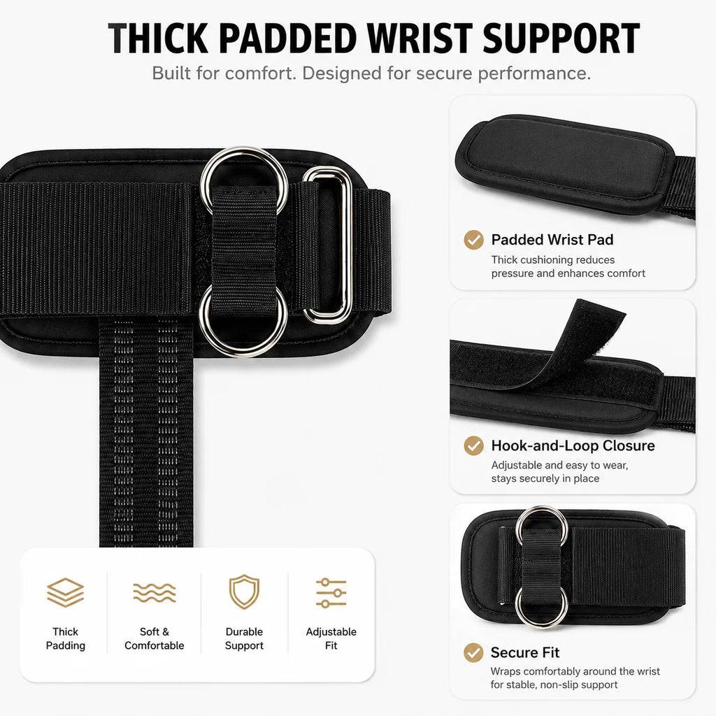 D-Ring Wrist Straps Gym Lifting Support, Heavy Duty Cable Attachment With Wrist Support Padsg