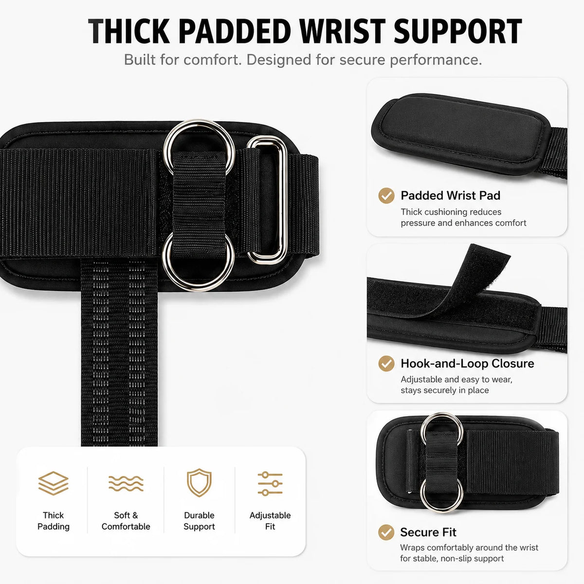 D-Ring Wrist Straps Gym Lifting Support, Heavy Duty Cable Attachment With Wrist Support Padsg