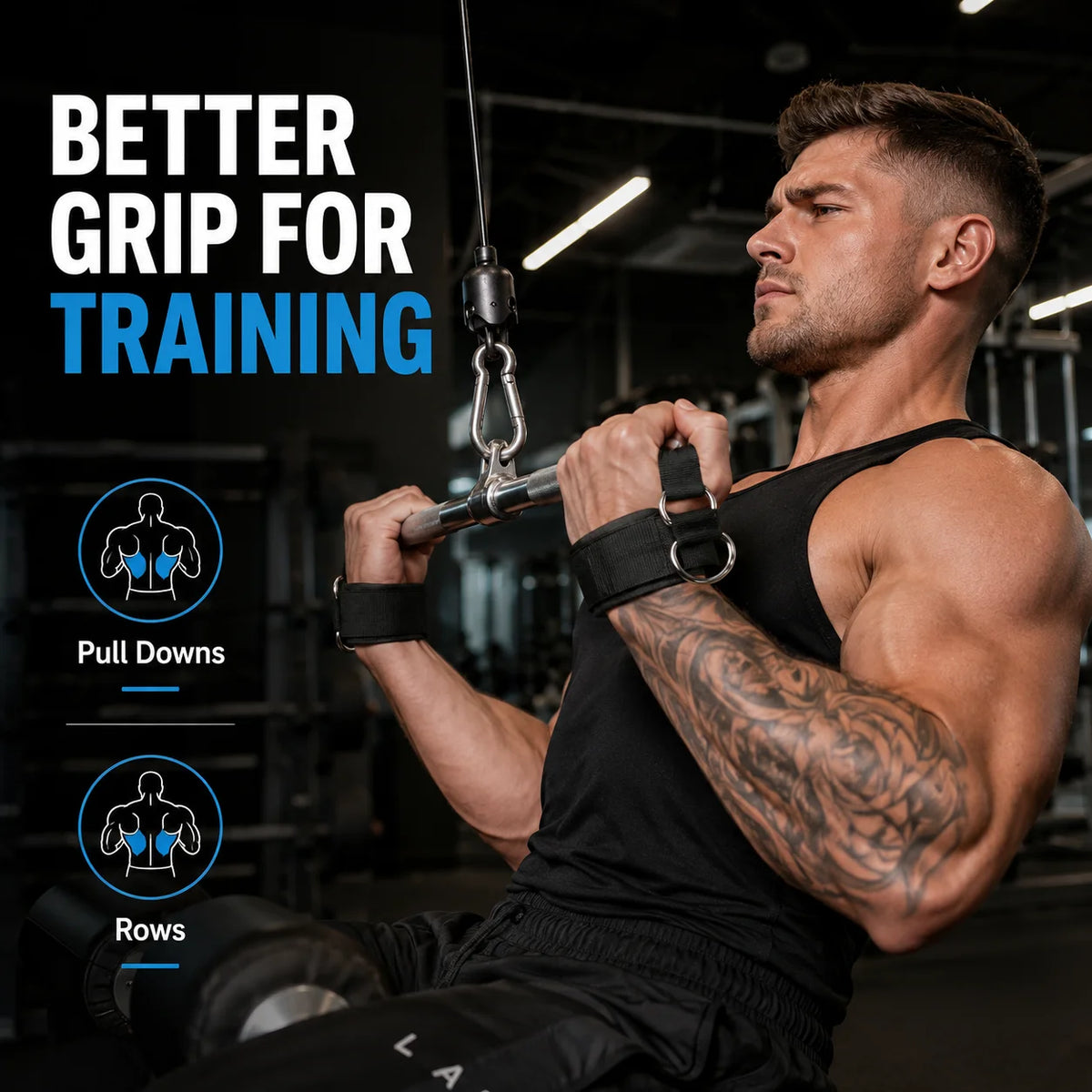 D-Ring Wrist Straps Gym Lifting Support, Heavy Duty Cable Attachment With Wrist Support Padsg