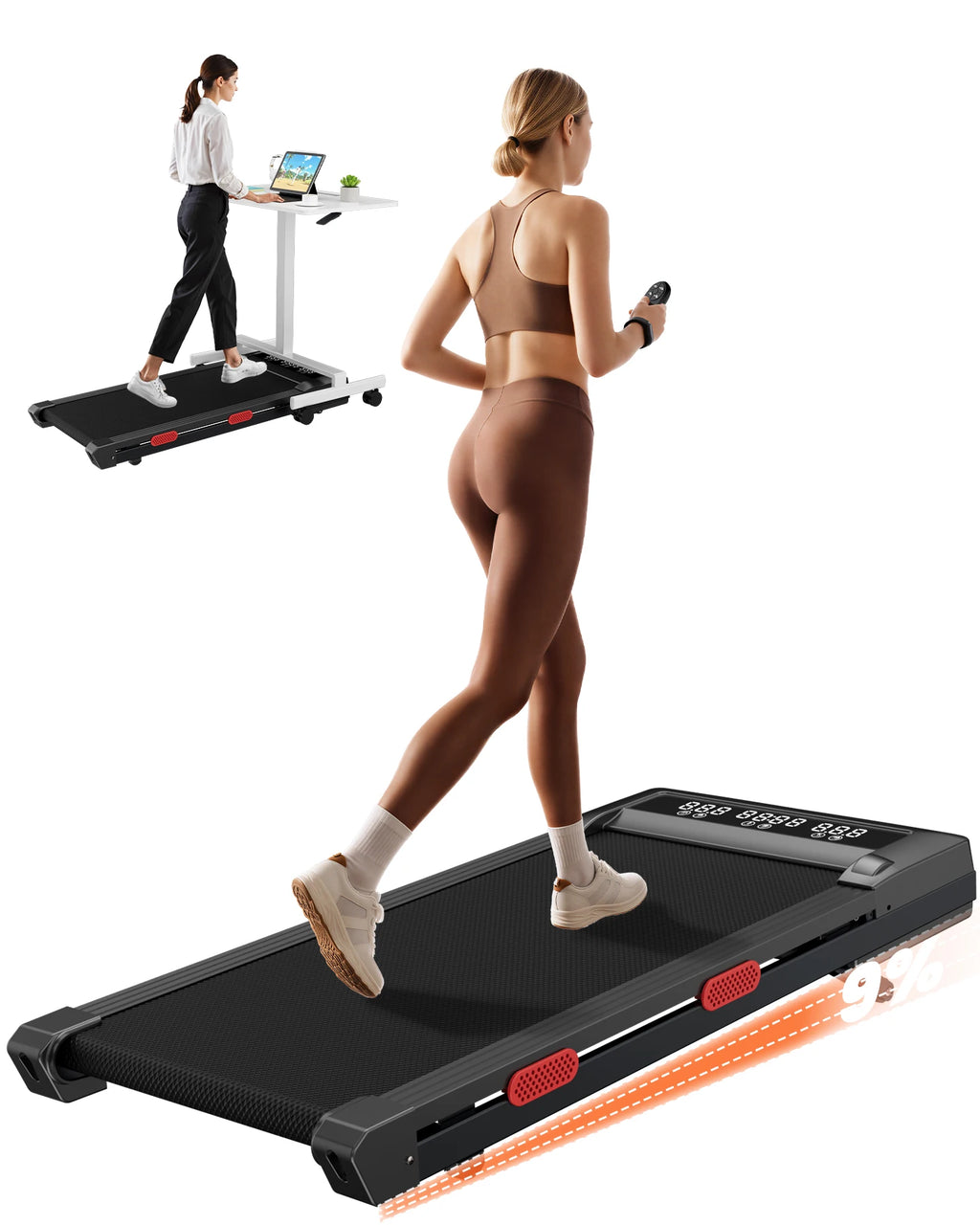 Superun 3.0HP Walking Pad|Under Desk Treadmill|9% Incline|Adjustable Speed 1-6KM/H|LCD display|300lbs weight limit