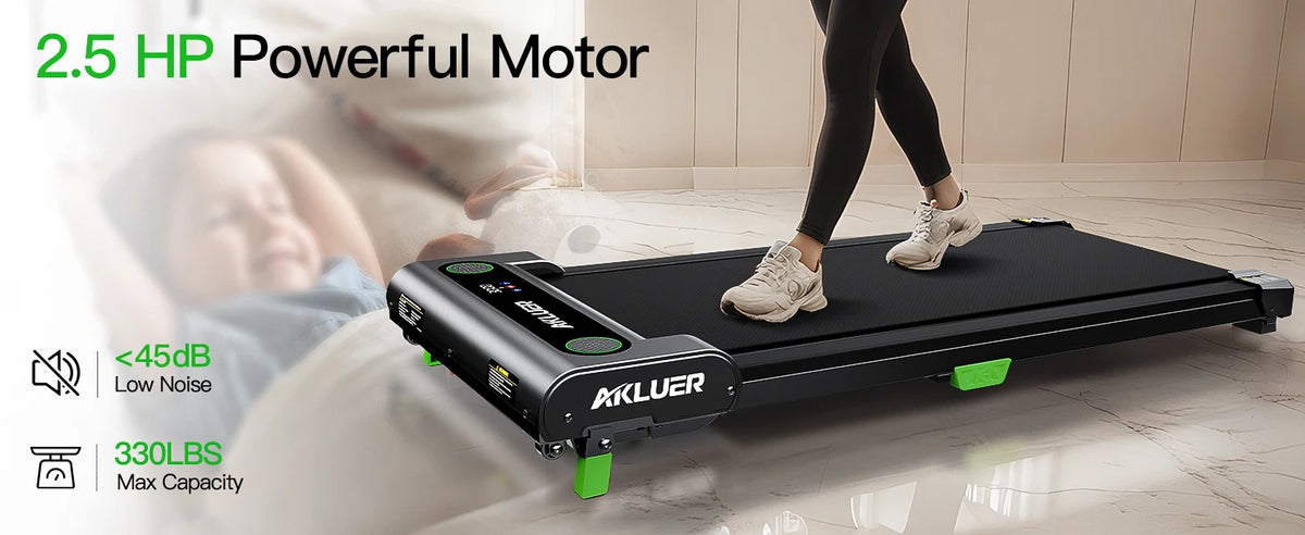 AKLUER Under-Desk Walking Treadmill | 2.5HP, 5% Incline, 330 lb Capacity