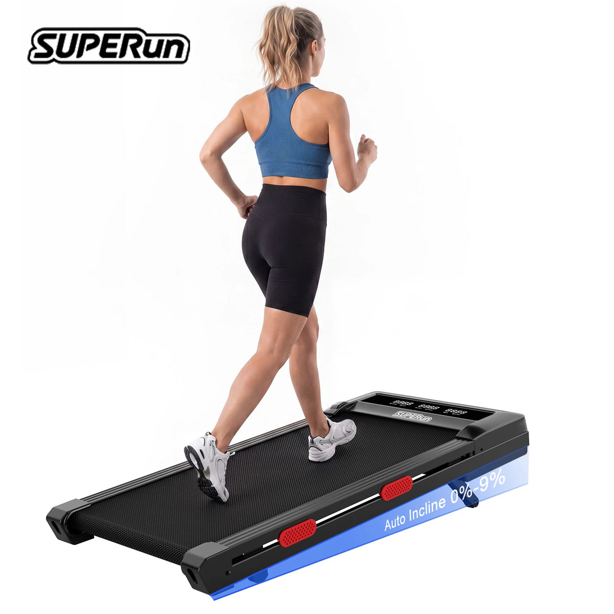 Superun 3.0HP Walking Pad|Under Desk Treadmill|9% Incline|Adjustable Speed 1-6KM/H|LCD display|300lbs weight limit