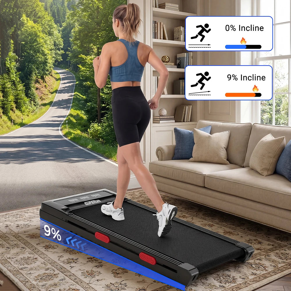 Superun 3.0HP Walking Pad|Under Desk Treadmill|9% Incline|Adjustable Speed 1-6KM/H|LCD display|300lbs weight limit