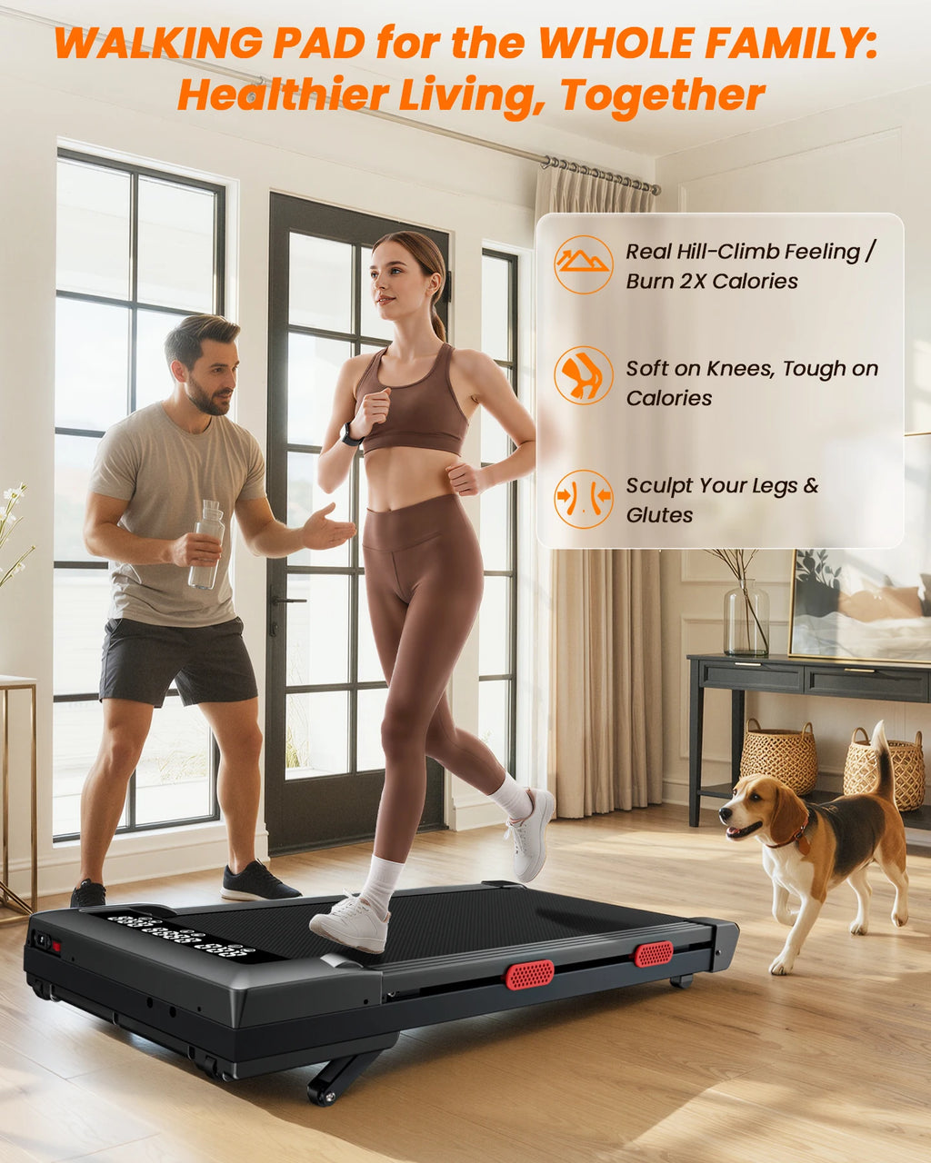 Superun 3.0HP Walking Pad|Under Desk Treadmill|9% Incline|Adjustable Speed 1-6KM/H|LCD display|300lbs weight limit