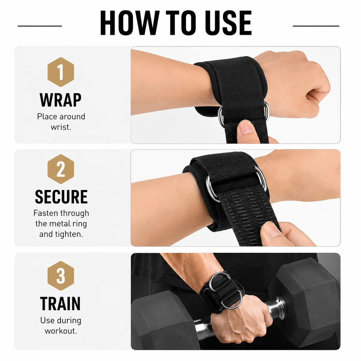 D-Ring Wrist Straps Gym Lifting Support, Heavy Duty Cable Attachment With Wrist Support Padsg