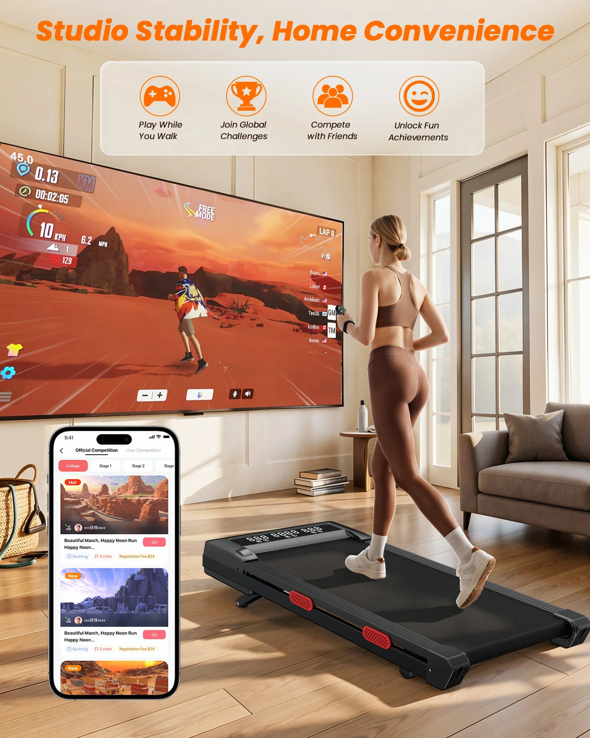 Superun 3.0HP Walking Pad|Under Desk Treadmill|9% Incline|Adjustable Speed 1-6KM/H|LCD display|300lbs weight limit
