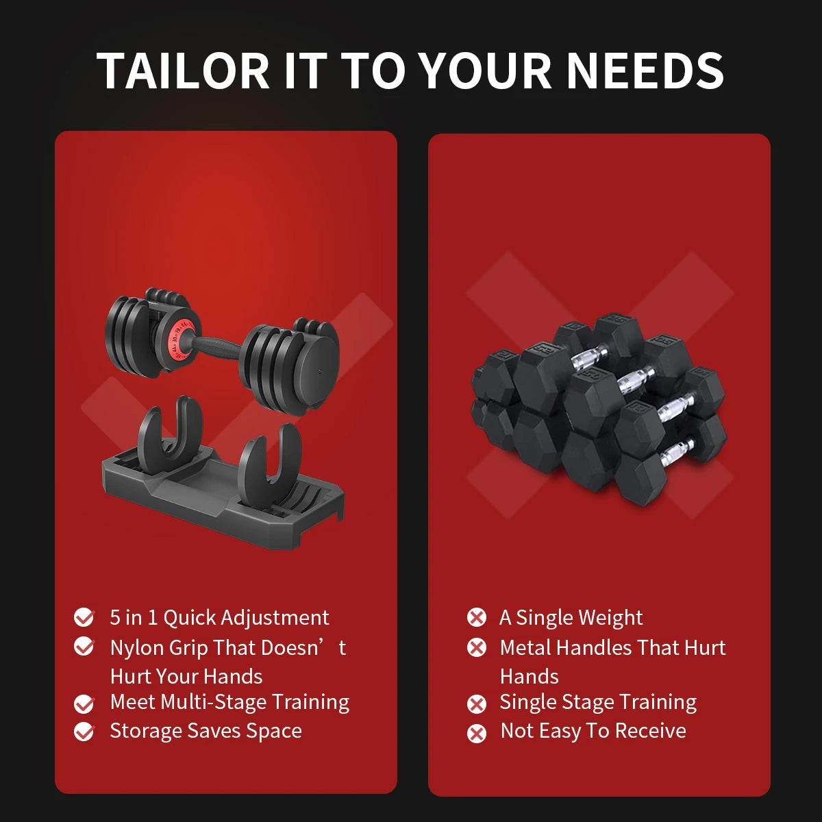 Adjustable Dumbbells Set, 6.6lb-55lb, Strength Training Fitness Equipment for Home Gym